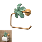 NUANPAN BRASS solid brass toilet paper holder with green frangipani flower and mounted display