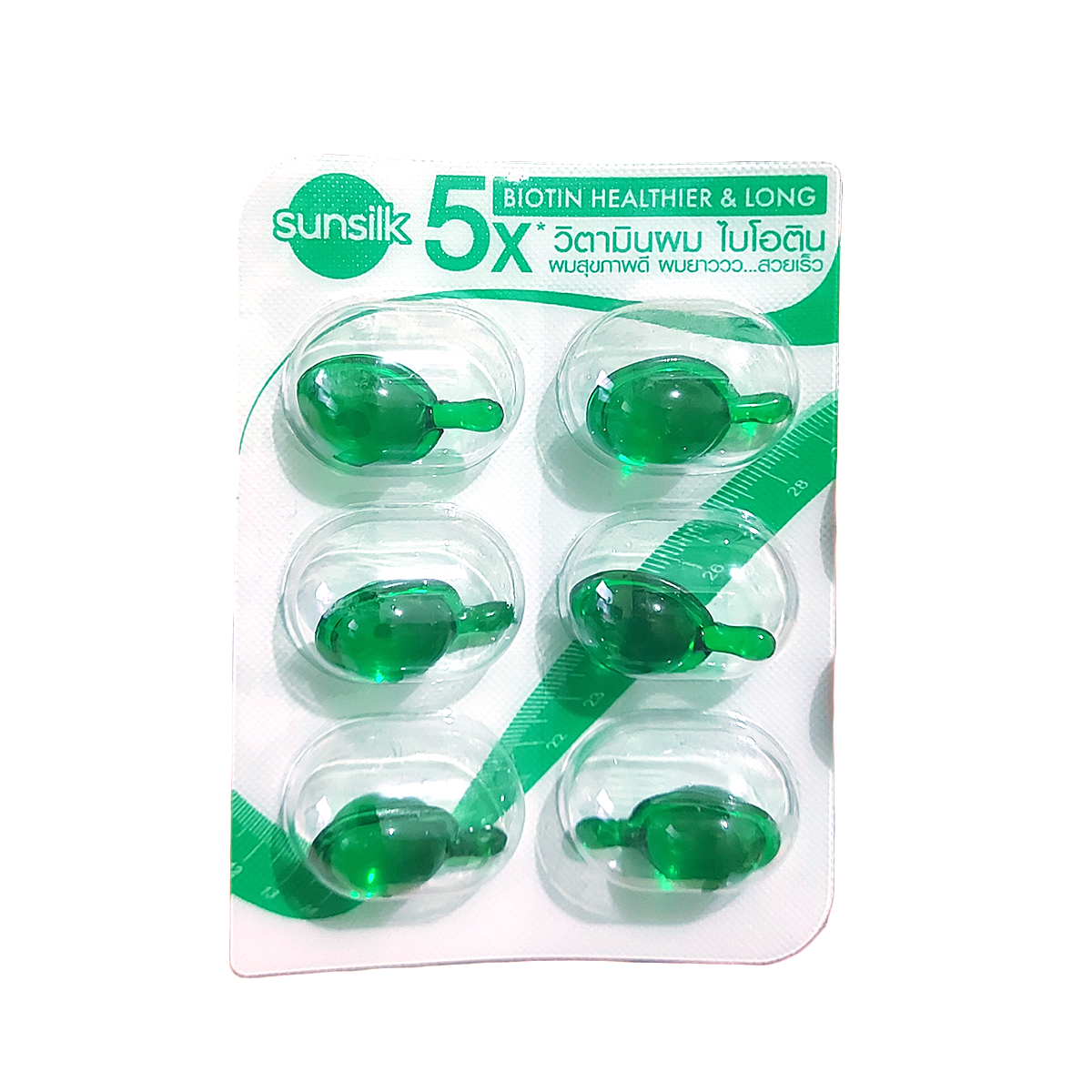Sunsilk 5X Biotin Hair Vitamin six green capsules in a blister pack