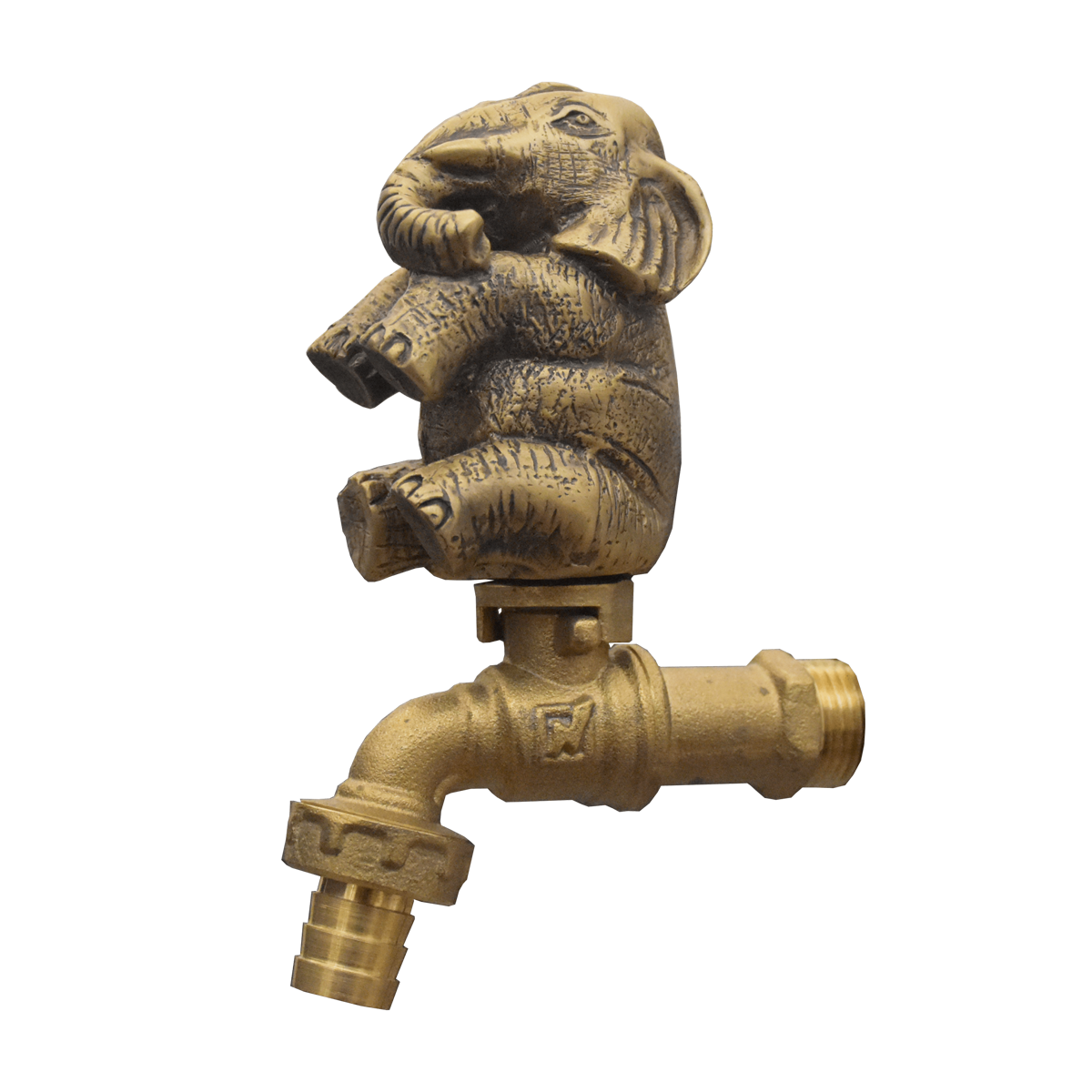Brass Garden Faucet Tap Sitting Elephant Gold - Side view
