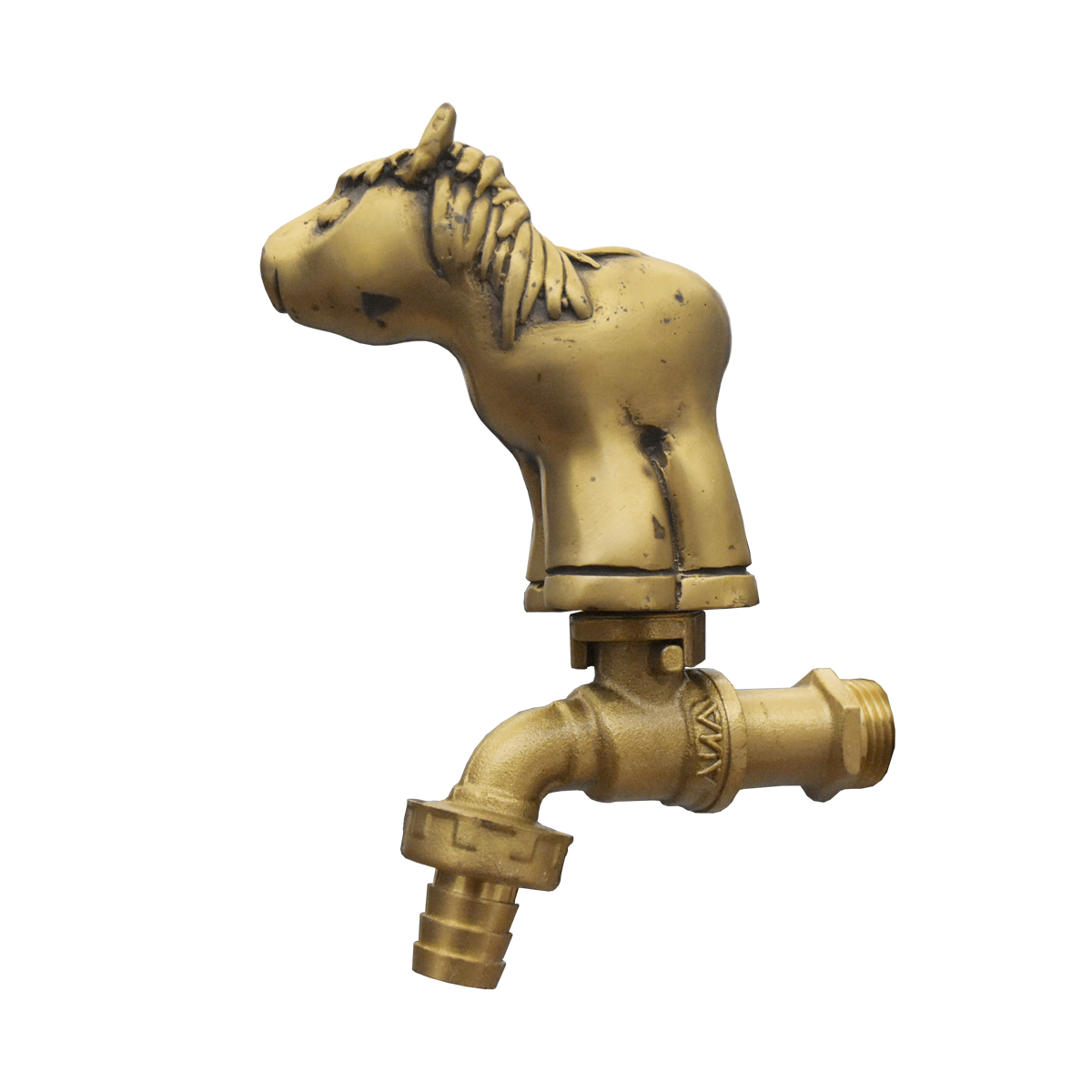 Brass Garden Faucet Tap Cartoon Horse Gold - Side view