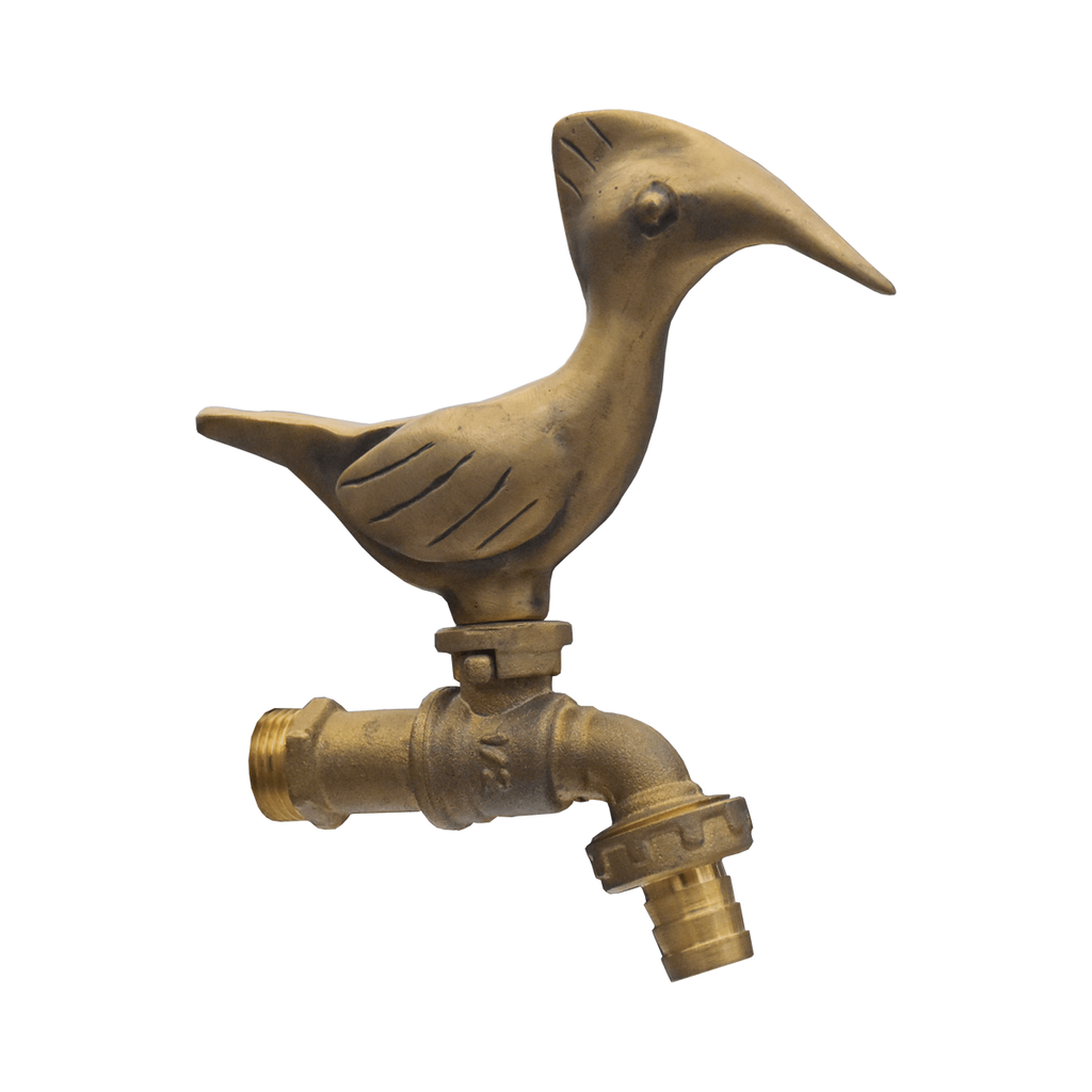 Brass Garden Faucet Tap Woodpecker Gold - Front view