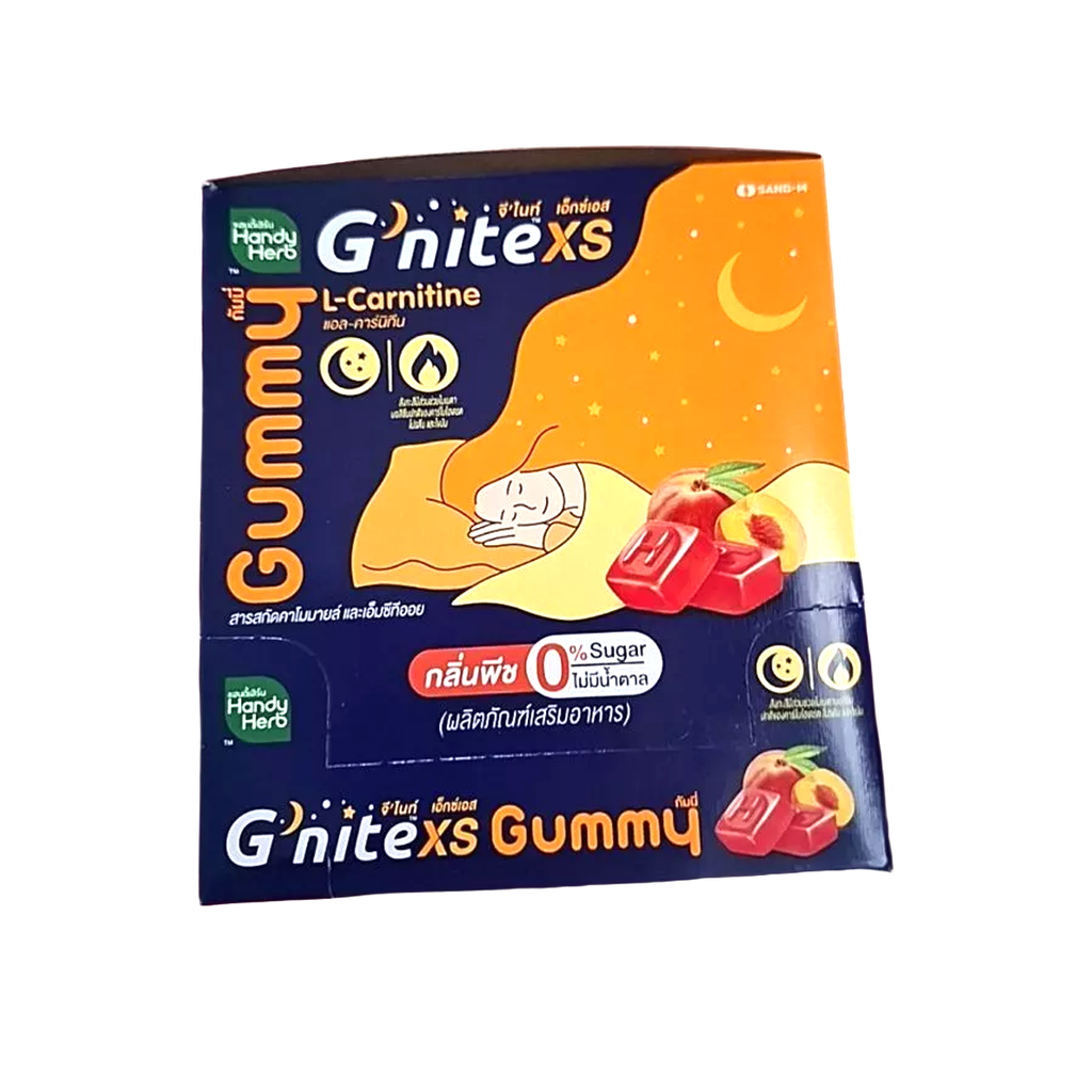 HandyHerb G'nite XS peach gummy pack size and ingredient information
