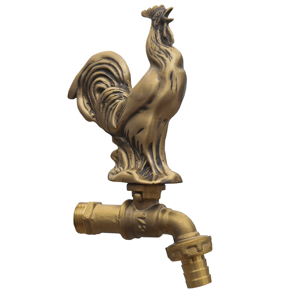 Brass Garden Faucet Tap Crowing Rooster Gold - Front view