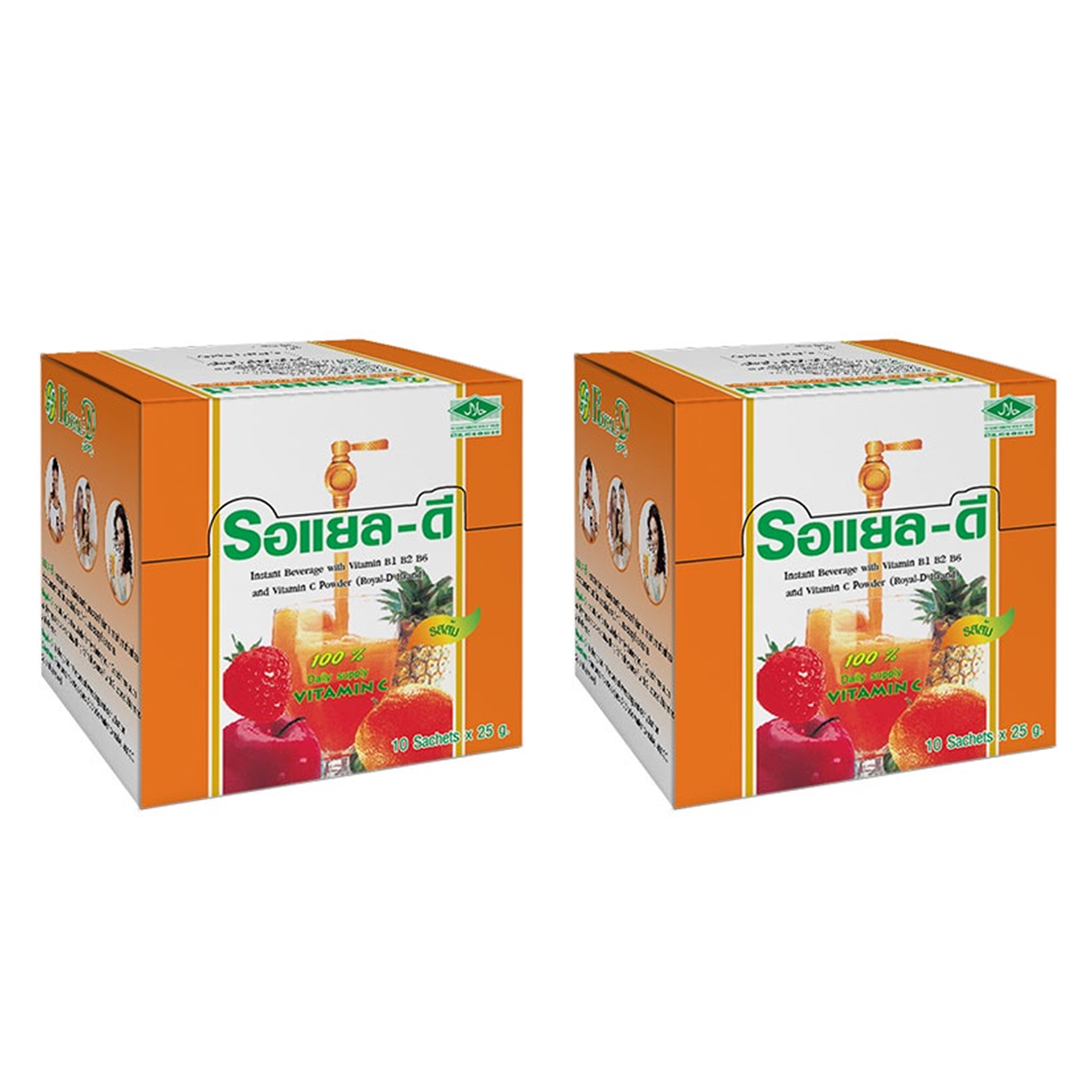 Royal-D Orangen-Elektrolytgetränkpulver mit Vitaminen B1, B2, B6, C & Kalzium (25g x 10 Beutel/Box)