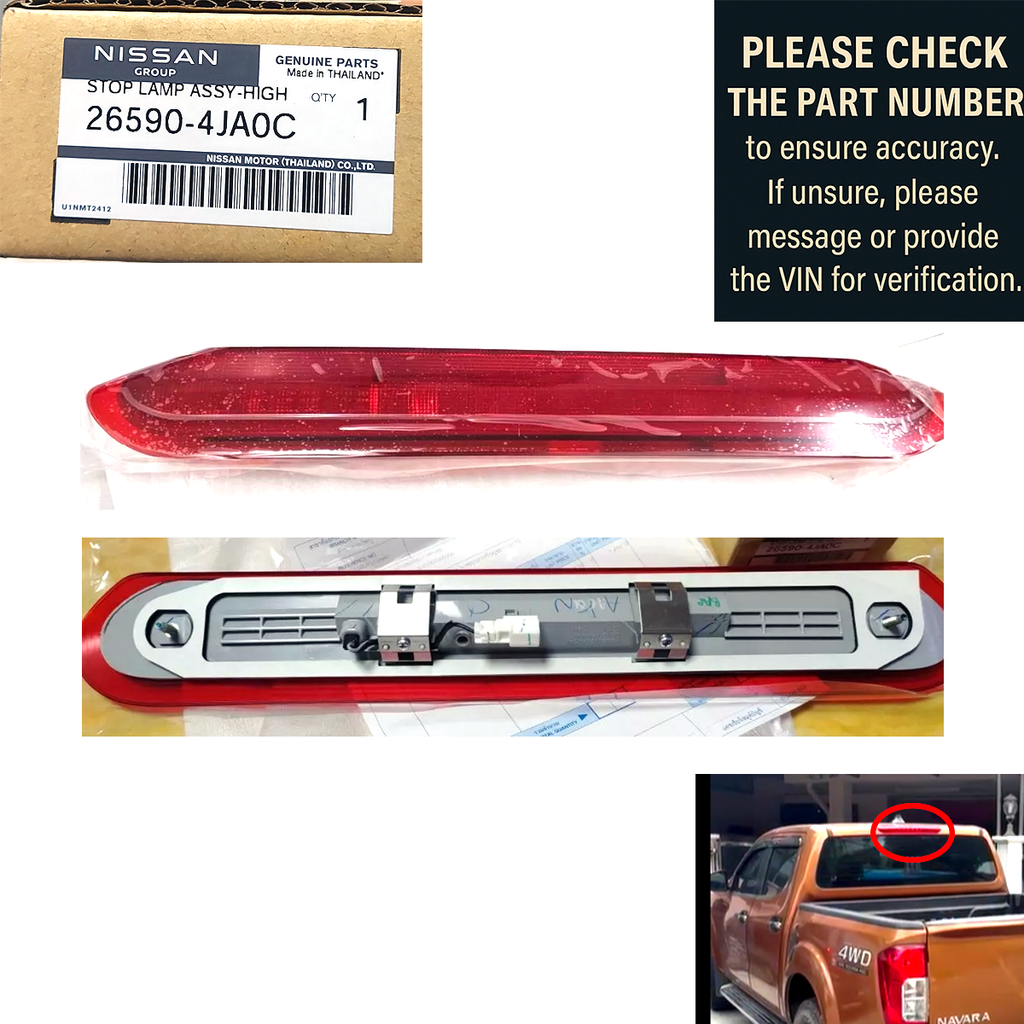 Genuine Nissan Navara NP300 high-mount third brake stop lamp, part number 26590-4JA0C