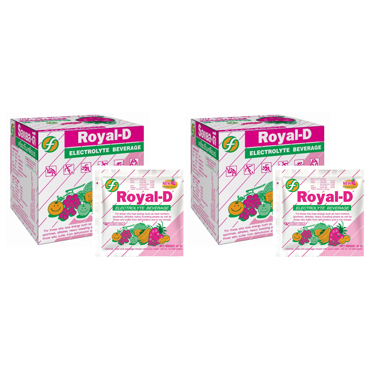 Royal-D Erdbeer-Elektrolytgetränkepulver mit Vitaminen B1, B2, B6, C & Kalzium (25g x 10 Beutel/Karton)