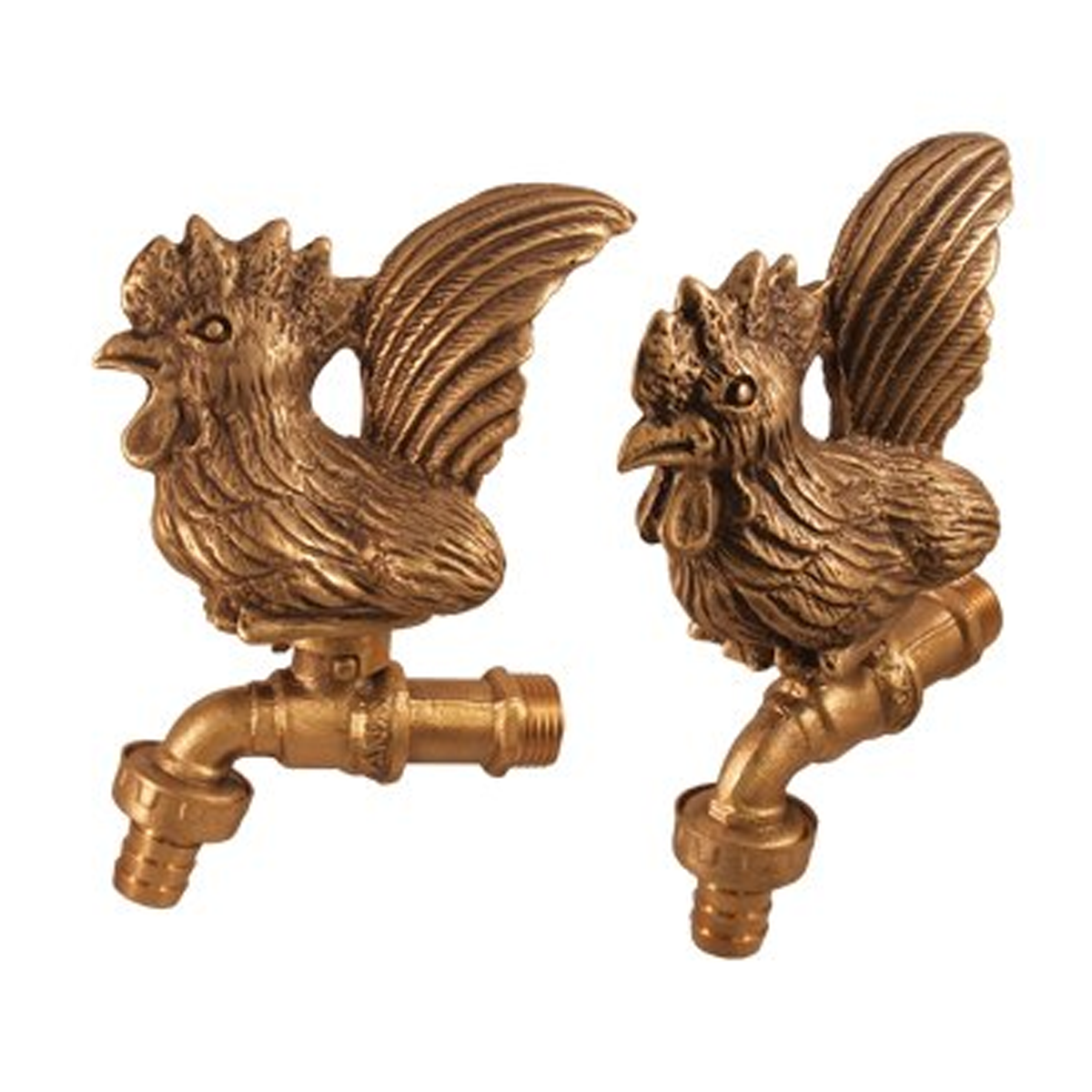 Brass Garden Faucet Tap Rooster Gold - Two roosters comparison view