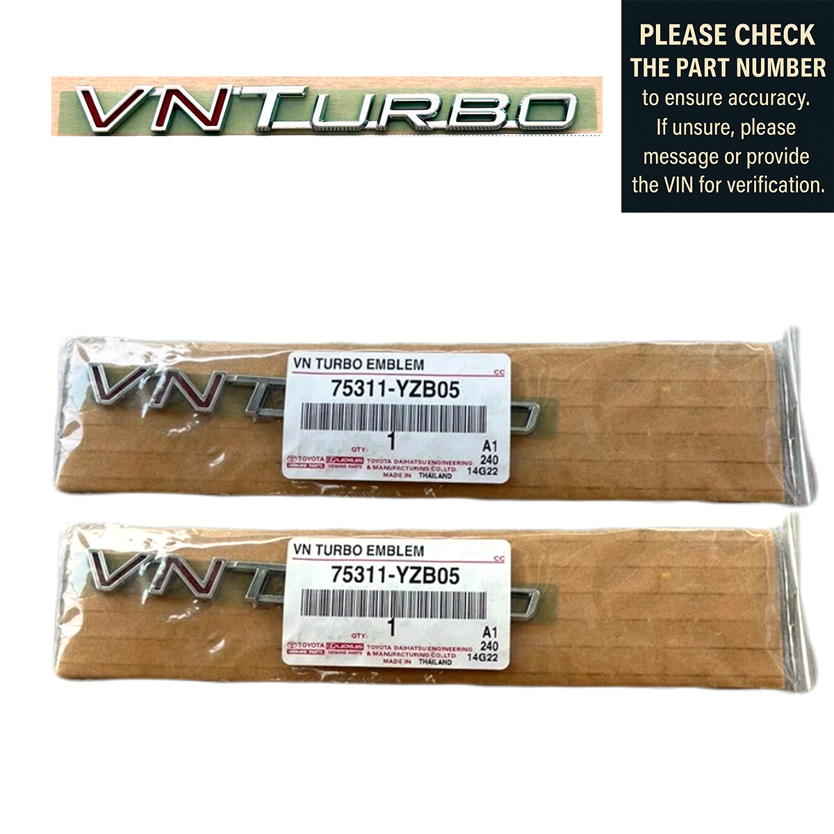 TOYOTA Genuine VN Turbo Door Emblem #75311-YZB05 – Hilux Vigo (2004–2011)