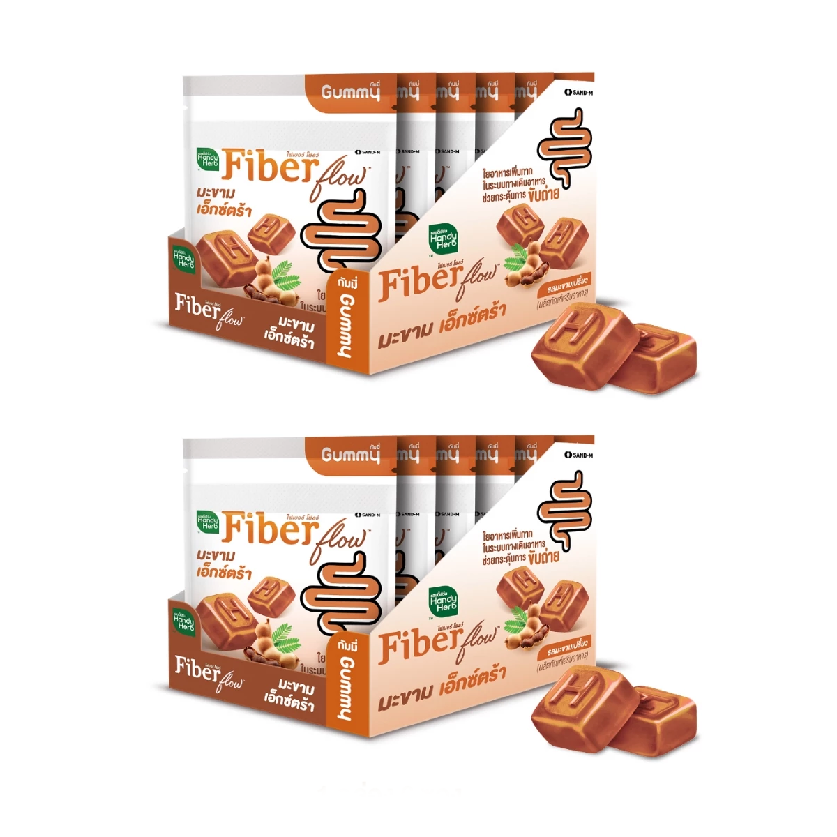 HandyHerb Fiber Flow Gummy Makham Extra Sour Tamarind – 1 Box (6 Sachets, 24 Gummies)