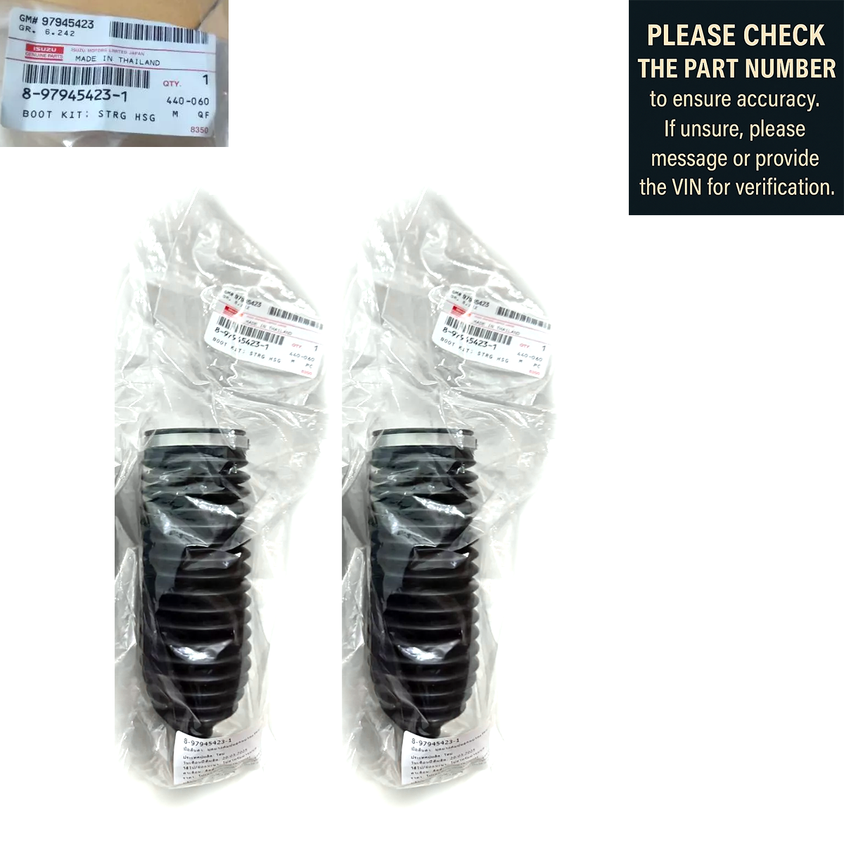 ISUZU Genuine Steering Rack Boot Kit #8-97945423-1 – 4X4 L/R D-Max (2007–2019) / MU-7 (2007–2013) / MU-X (2014–2019)