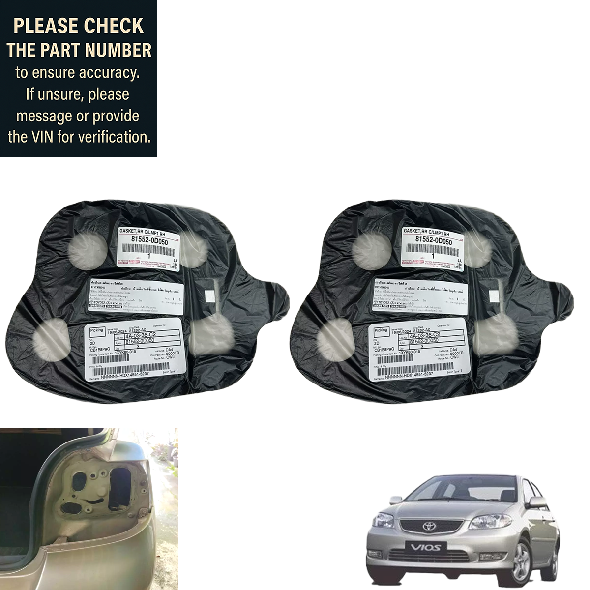 Toyota Genuine Rear Combination Lamp Gasket (L/R) – Toyota Vios 2003-2006 | Part# 81552-0D050