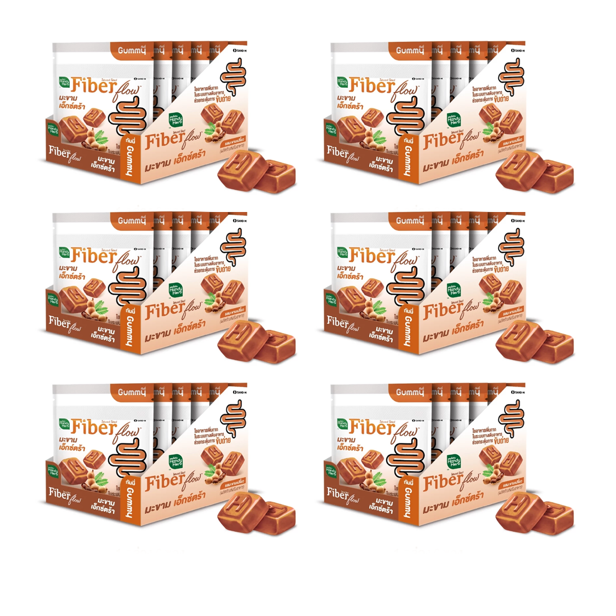 HandyHerb Fiber Flow Gummy Makham Extra Sour Tamarind – 1 Box (6 Sachets, 24 Gummies)
