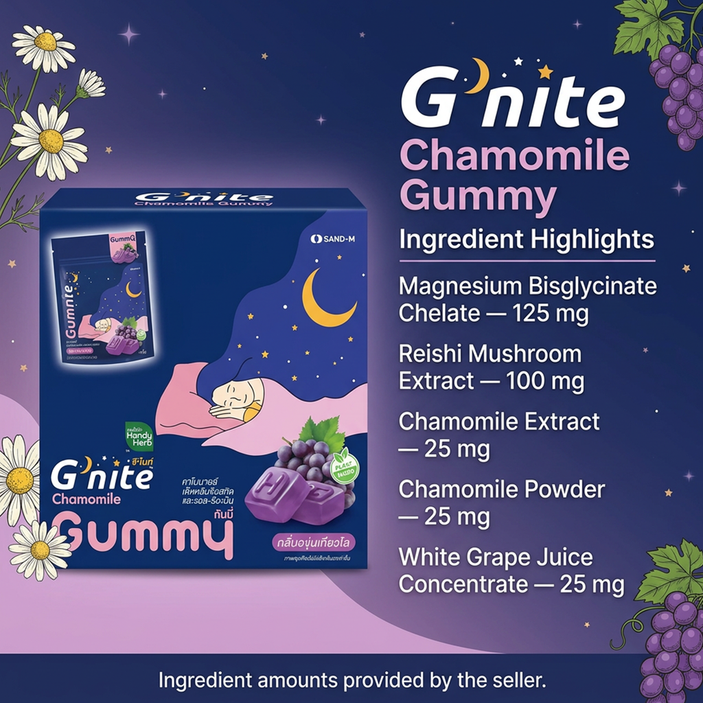HandyHerb G'nite Gummy – Kyoho Grape Flavor, 1 Box (6 Sachets / 24 Gummies)
