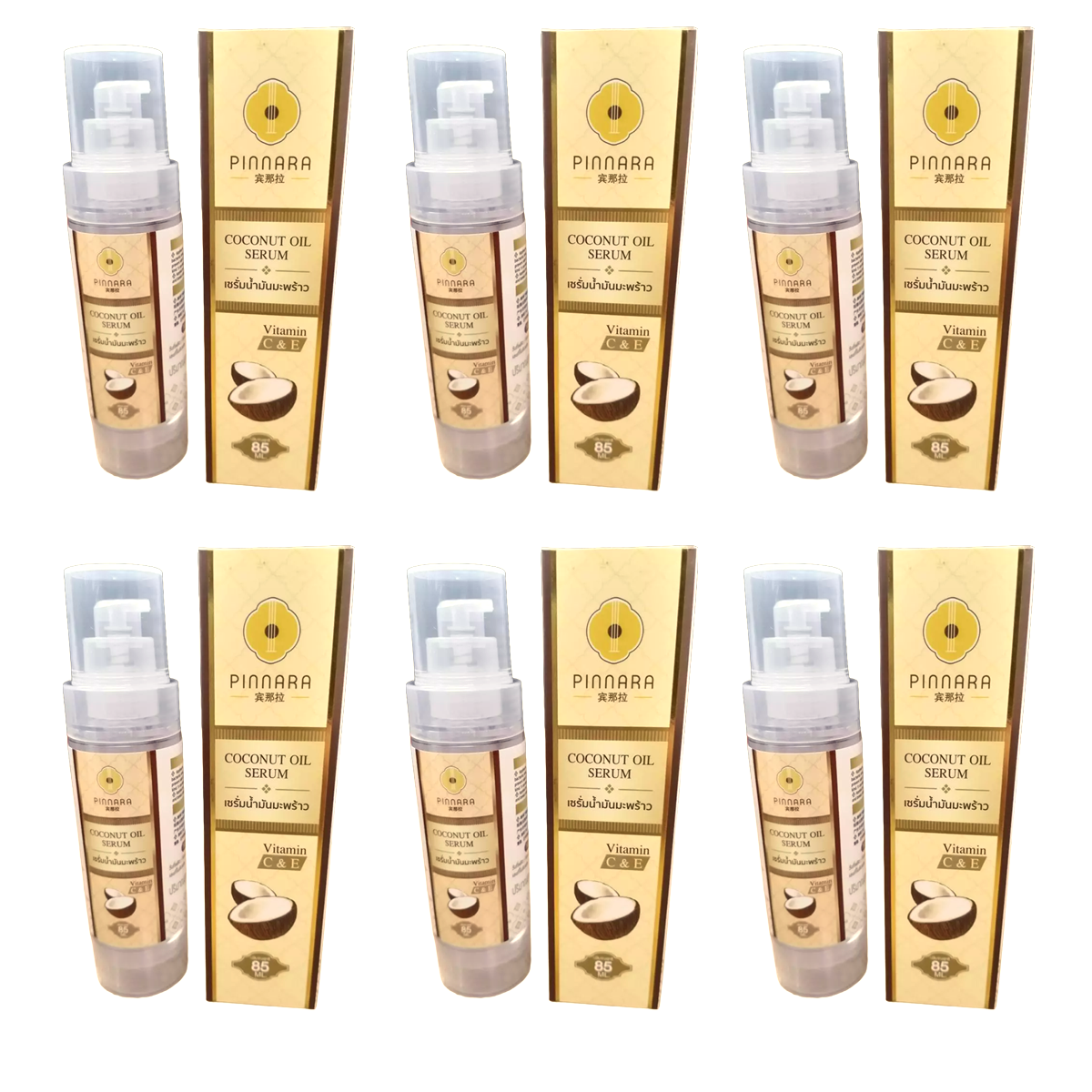 Pinnara Coconut Oil Serum Nourishing Body Face Hair Facial Skin with Vitamins C & E, 85 ml