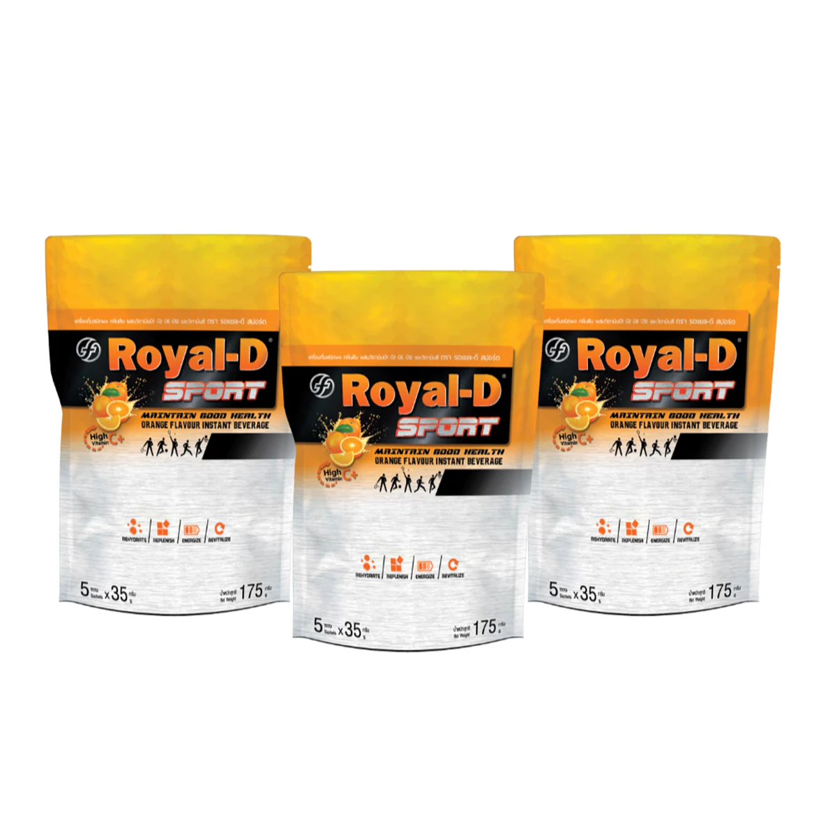 Royal-D Sport Orange Flavour Electrolyte Powder Drink with Vitamins B1, B2, B6, B12 & C (5 Sachets/Pack)