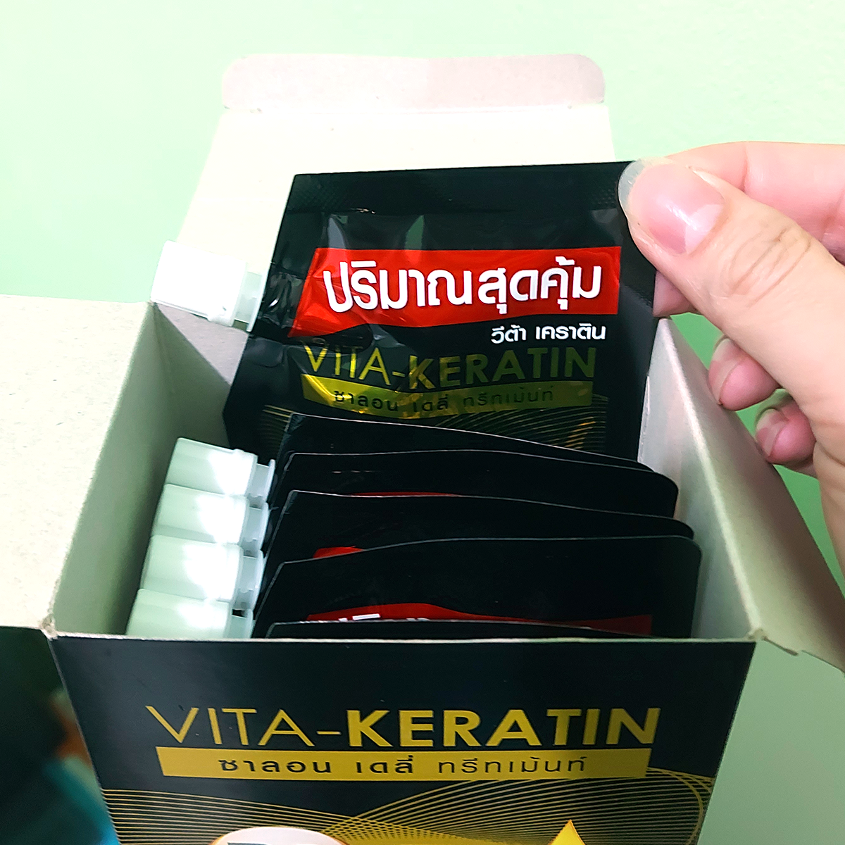 Vita-Keratin Silky Sleek Salon Daily Treatment 50 ml sachet with Vitamin B3, keratin, and coconut oil
