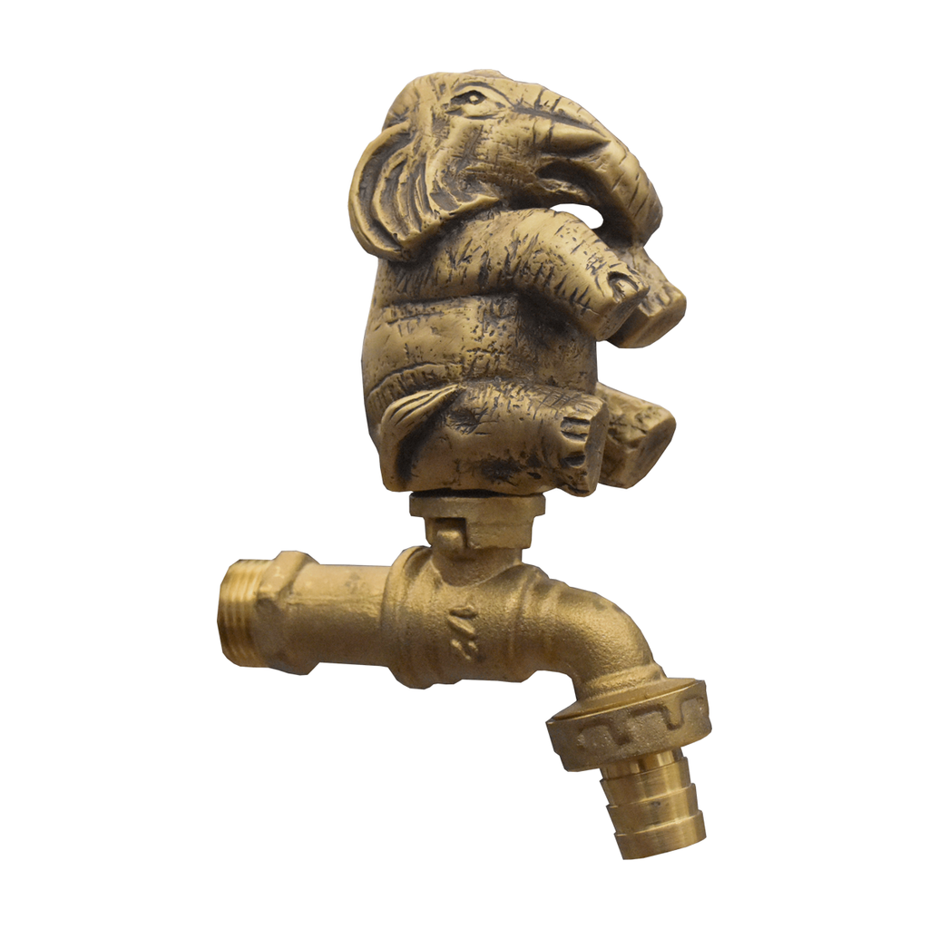 Brass Garden Faucet Tap Sitting Elephant Gold - Front view