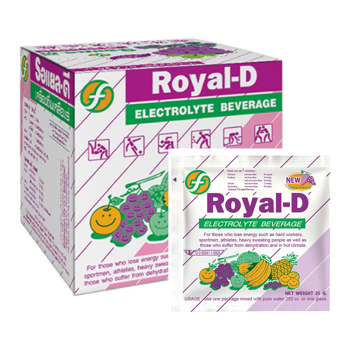 Royal-D Electrolyte Beverage, Grape Flavor, 10 Sachets/Box, Refreshing